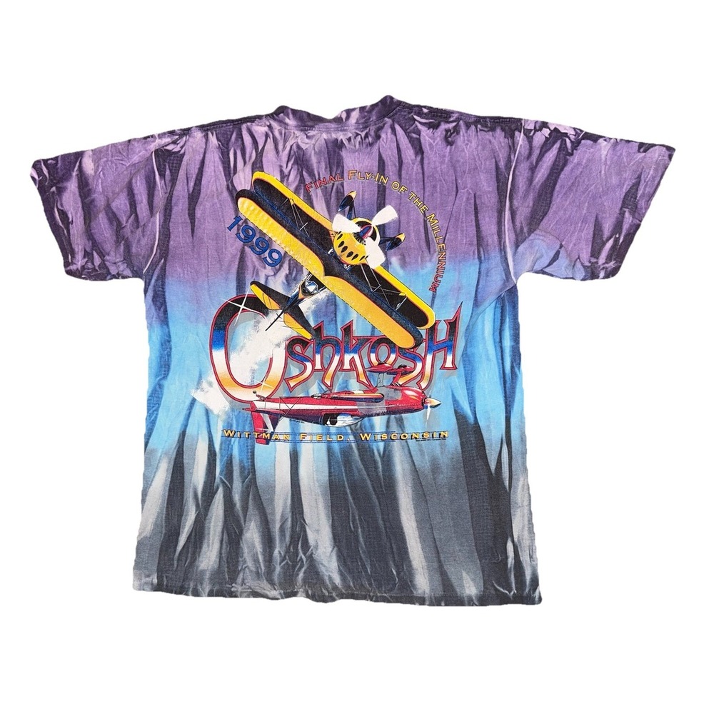 Oshkosh  T-Shirt Graphic Print Aviation Event Air Show VTG 1999 Tie Dye Size L